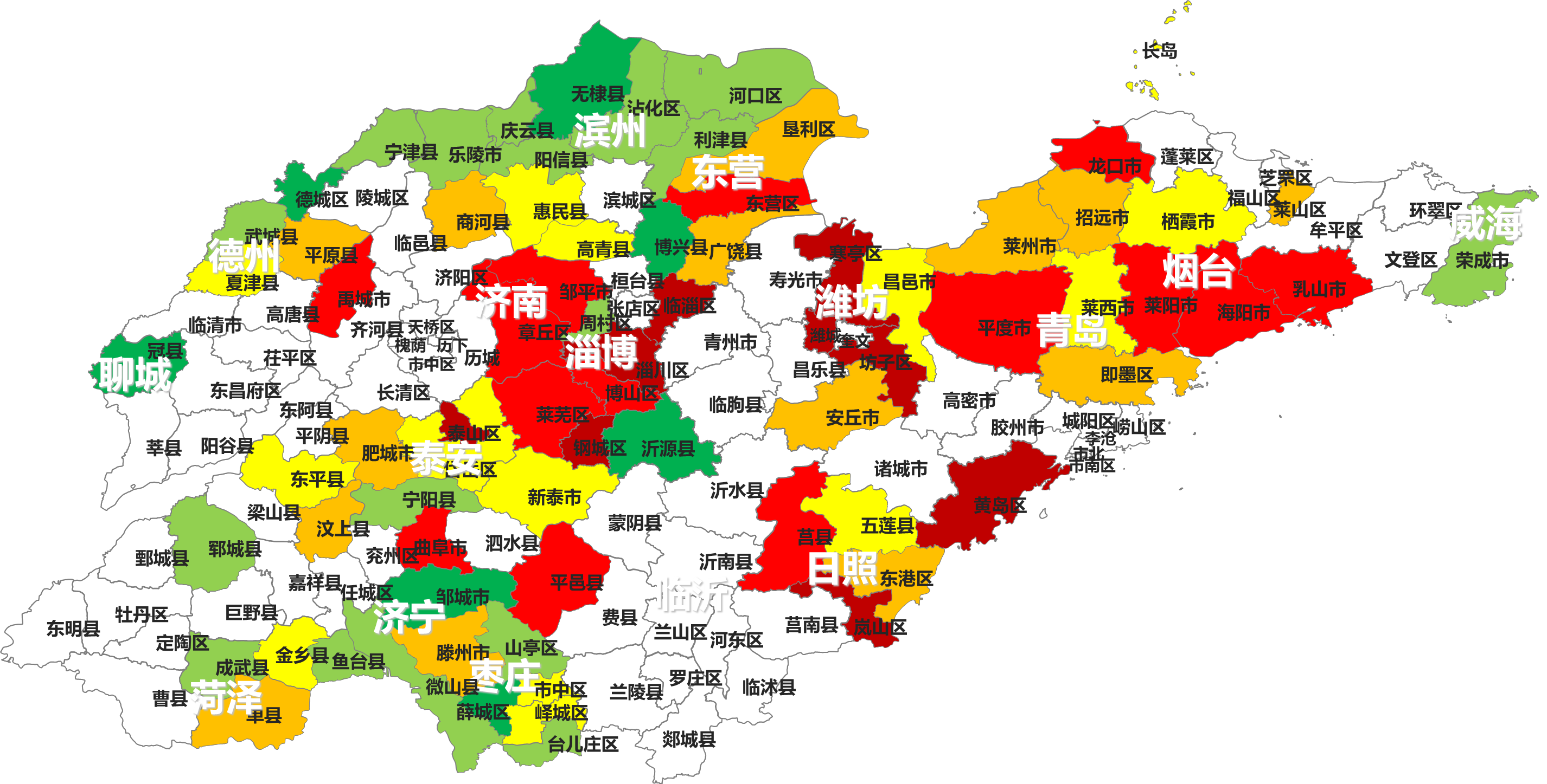 山东三支一扶各县区难度地图(2025·不含支教支医)